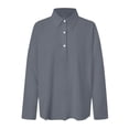 thumbnail image 6 of hoksml Women's Cotton Linen V Neck Blouse, Roll-Up Sleeve Henley Casual Shirt, Loose Fit Top for Daily and Office Wear, 6 of 9