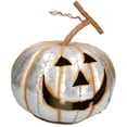 thumbnail image 2 of Silver Pumpkin Jack O Lantern Halloween Light Up Candle Metal Decoration Garden, 2 of 5