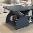 thumbnail image 6 of 47" Modern Rectangle Coffee Table, Wooden Center Tea Table with 6 Open Shelves, Geometric Design Cocktail Table with Spacious Tabletop for Living Room, Blue, 6 of 8