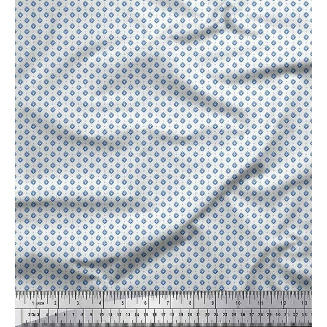 Soimoi Polyester Crepe Fabric Dot & Greek Key Small Decor Fabric Printed Yard 52 Inch Wide
