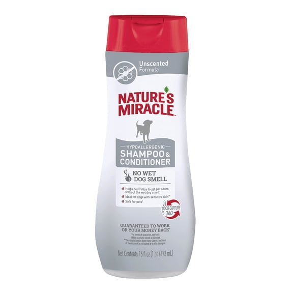 Nature's Miracle Hypoallergenic Shampoo & Conditioner for Dogs, Unscented, 16 oz.