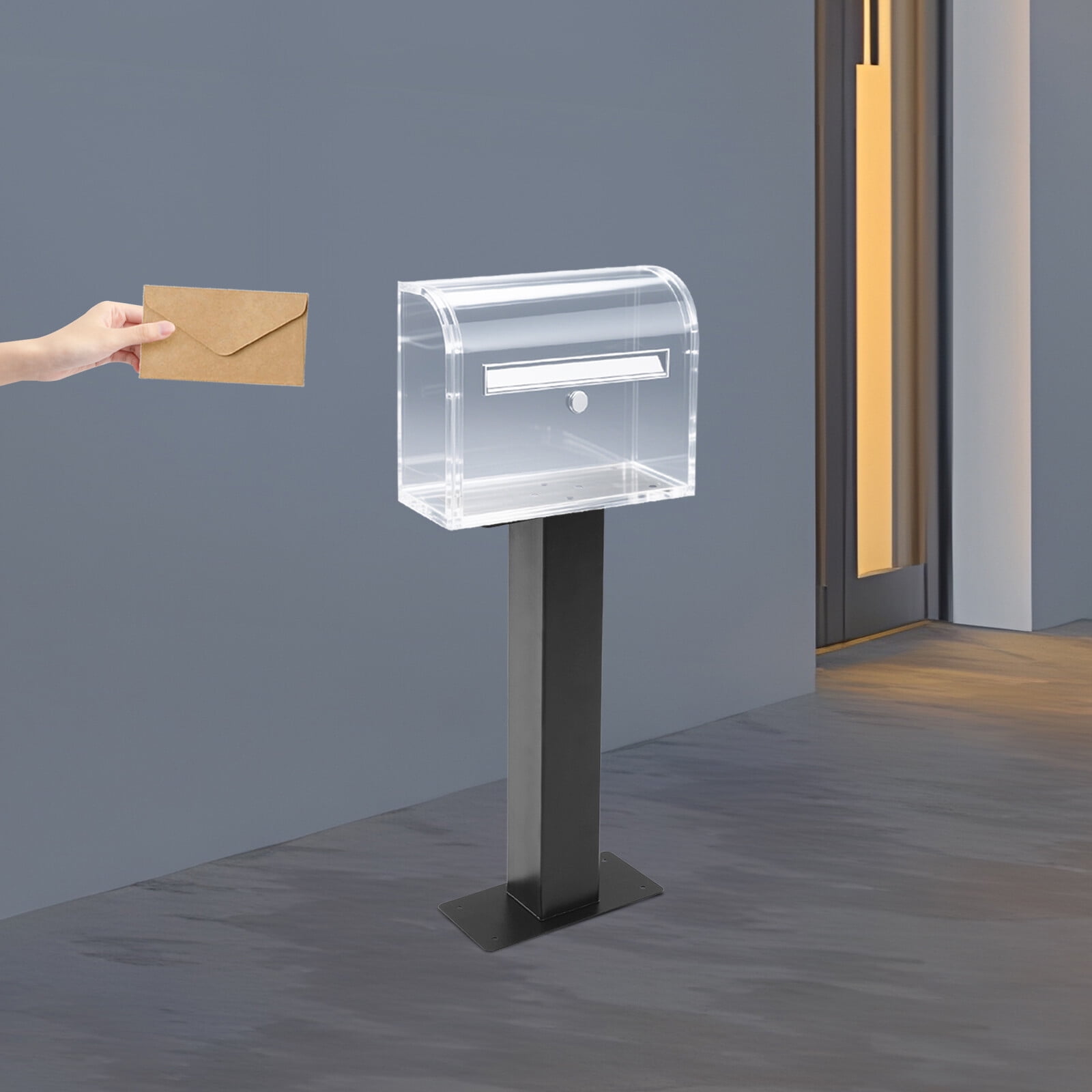 Black Outside Mailbox Post Heavy Duty 12*6*27 inch Mailbox Post Ground Mounted Installation on Hard Floor Surfaces Ground Mounted