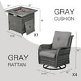 thumbnail image 2 of Gymojoy 5-Piece Patio Furniture Set with Rectangular Fire Pit Table, Swivel Rocking Chairs, Outdoor High Back Wicker Rattan Conversation Set with 4-inch Gray Cushions, 2 of 17