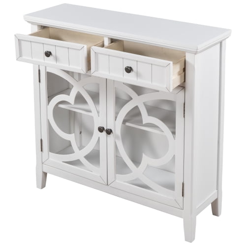 Accent Storage Wooden with Adjustable Shelf and Glass Doors,White