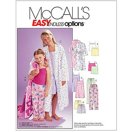 McCall's Pattern Children's and Girls' Robe, Belt, Tops, Gown, Shorts and Pants, Y (XS,