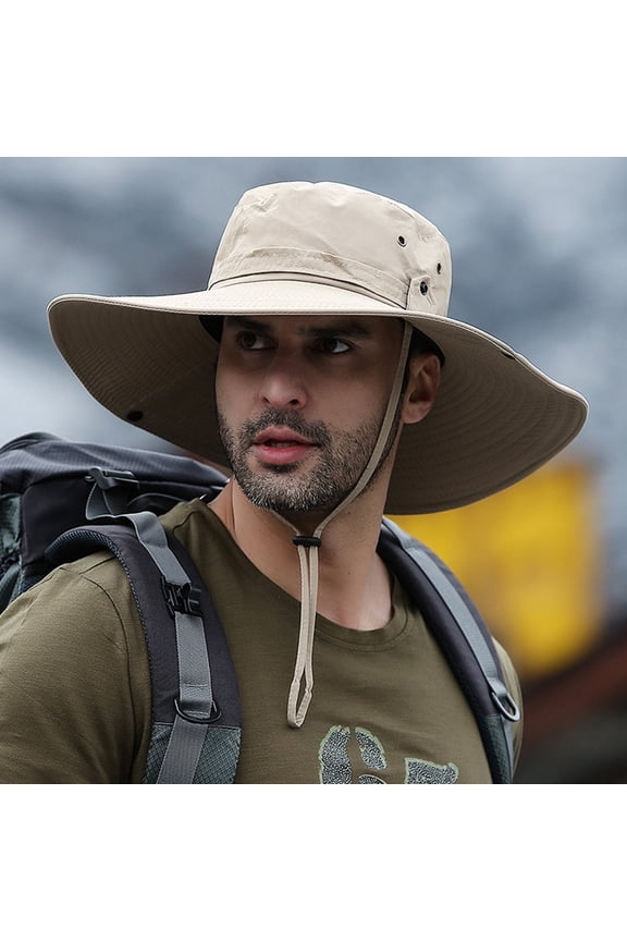Sun Hat for Men Sun Protection Wide Brim Bucket Hat Waterproof Breathable Packable Boonie Hat for Fishing Khaki
