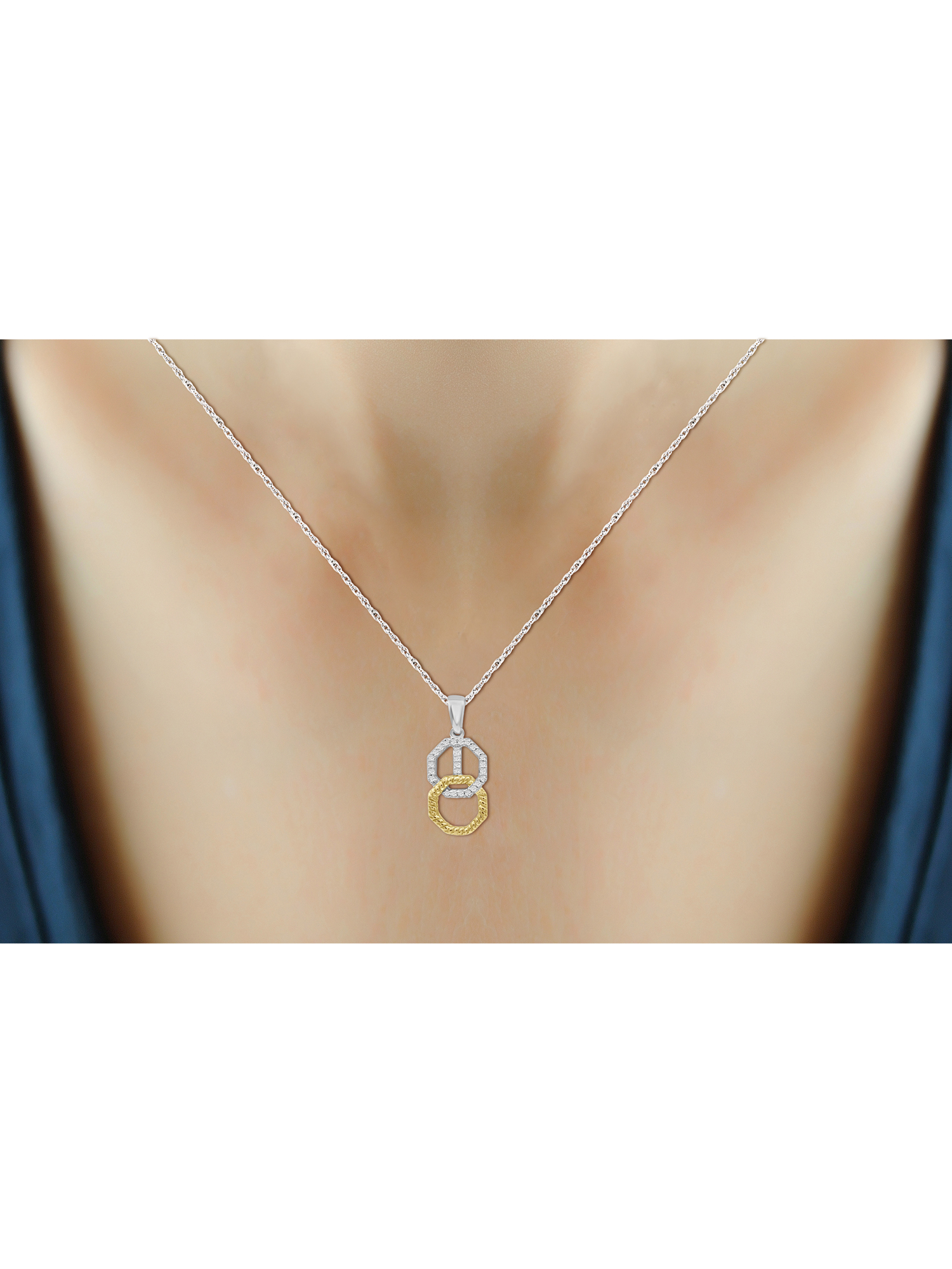 JewelersClub Accent White Diamond Two Tone Silver Octagon Pendant