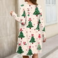 thumbnail image 4 of Christmas Dresses for Women Plus Size Women's Gradient Print Casual Spring/Autumn Pocket Round Neck Long Sleeve Dress with Vintage Christmas Print for Holiday Wear,Pink,XL, 4 of 6