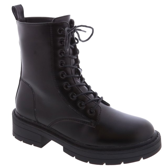 New Women's Lug Sole Platform Combat Ankle Bootie Lace up Side Zipper Bootie