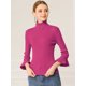 thumbnail image 2 of INSPIRE CHIC Suéter De Cuello Alto De Manga Larga Con Volantes Para Mujer Jersey De Punto Elástico Con Corte Ajustado Rosa roja M, 2 of 6