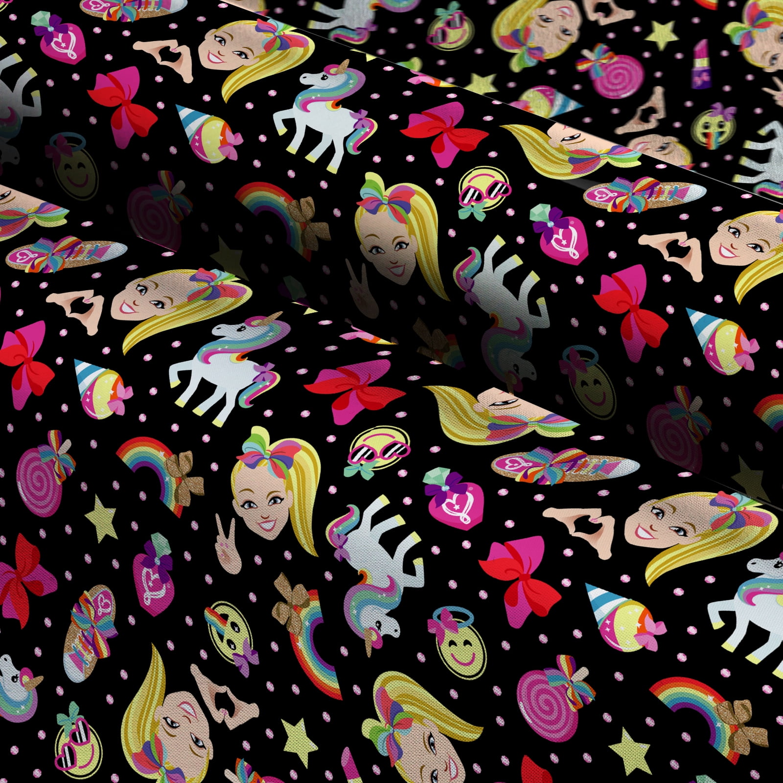 Springs Creative 43" 100% Cotton Jojo Rainbow Emoji Sewing & Craft Fabric 10 yd By the Bolt, Black, Pink and Yellow