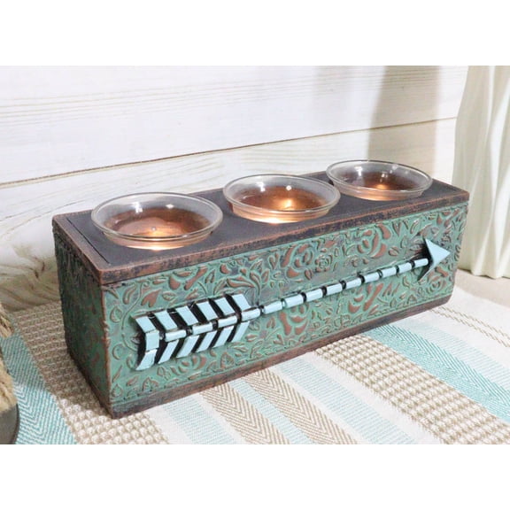 Southwestern Tribal Indian Turquoise Arrow Decorative 3 Votives Candle Holder