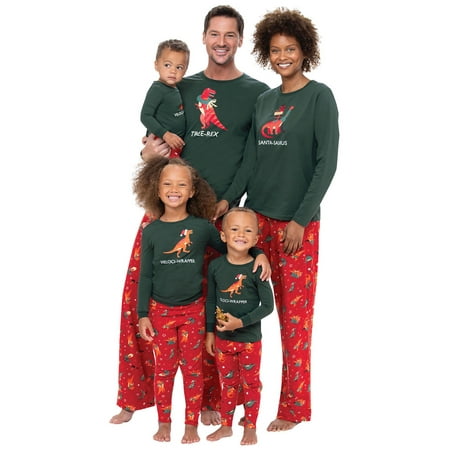 

Family Matching Pajamas Outfits Long Sleeve Cartoon Dinosaur Printed Tops + Elastic Waist Pants Set