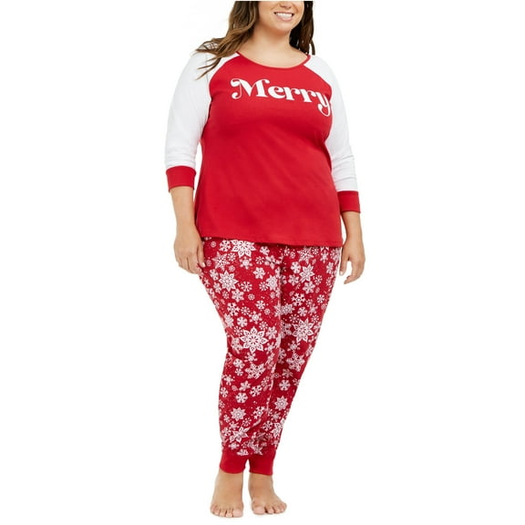 Family Pajamas Plus Women's Merry Holiday Comfy Pajama Set, Merry/Red, 2X