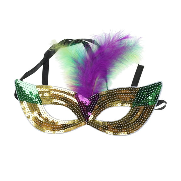 Unique Bargains 1 Pc Colorful Feather Sequins Half Face Party Mask for Masquerade Party Gold Tone Sequins Fabric