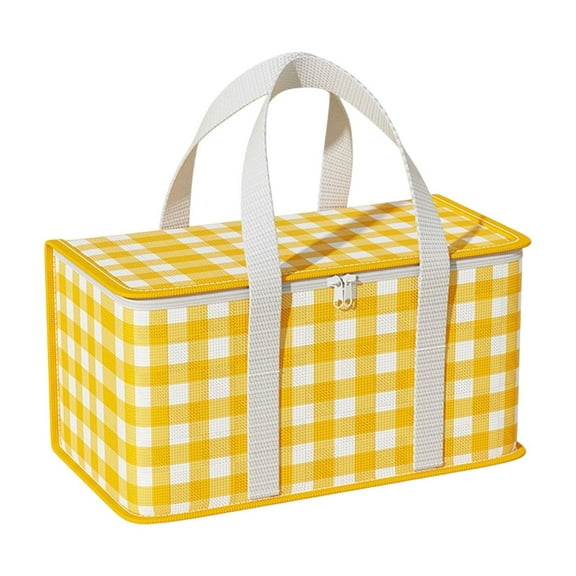 Oggfader Large Capacity Insulated Picnic Bag, Portable Foldable Aluminum Foil Cooler Lunch Bag for Outdoor Camping Beach, Yellow