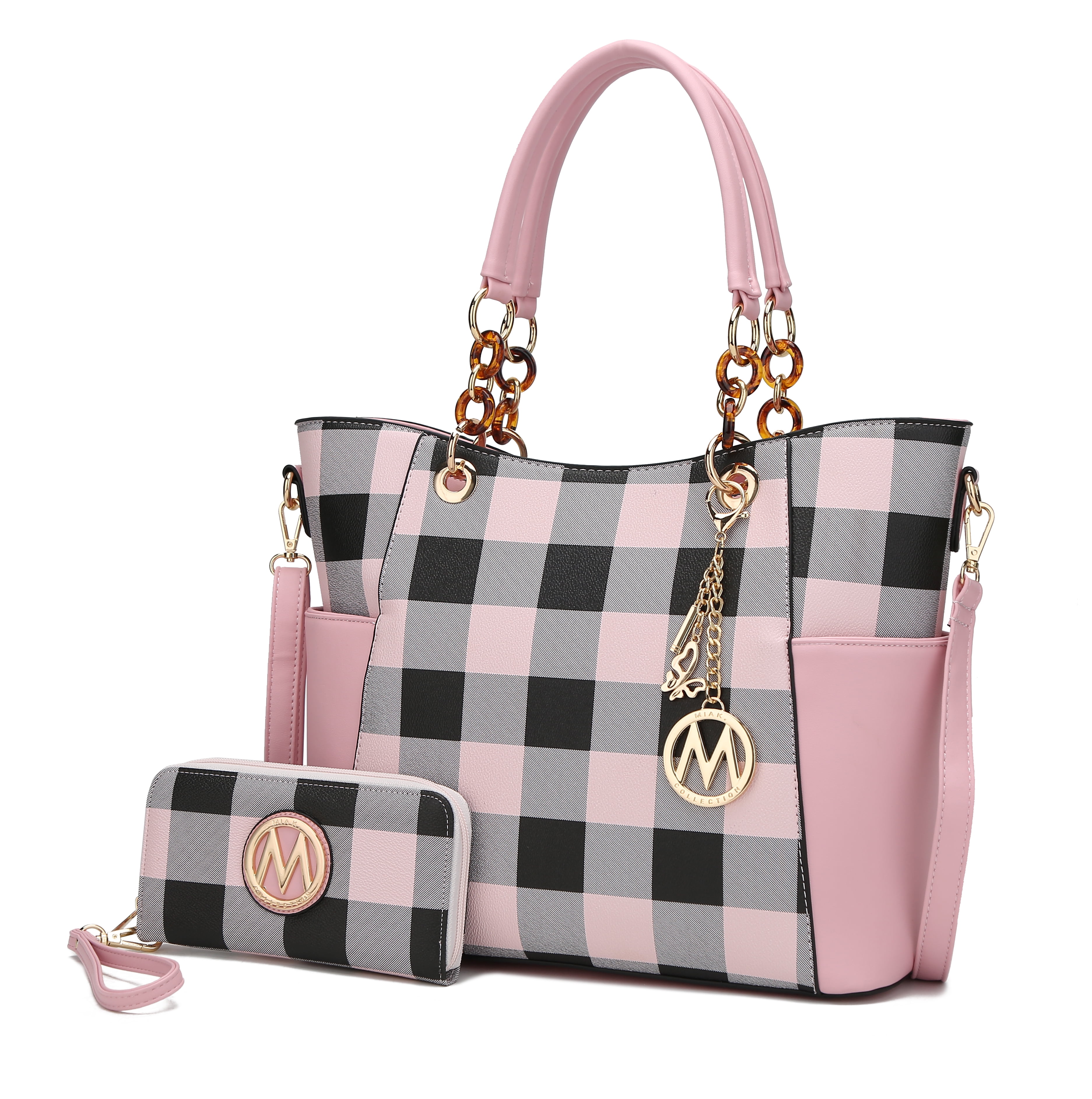Brand New Women/'s Inspired Check Pattern Shopper Bag Set Of Two Bags Check Bag