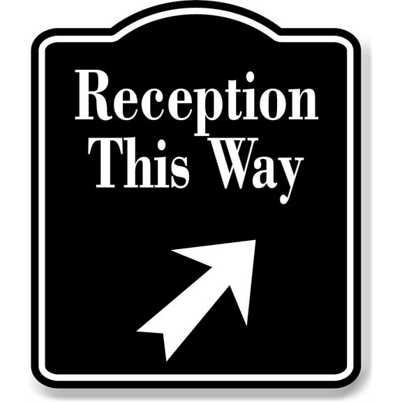 Reception This Way 45 Degree Up Right Arrow BLACK Aluminum Composite Sign, 8.5"x10"