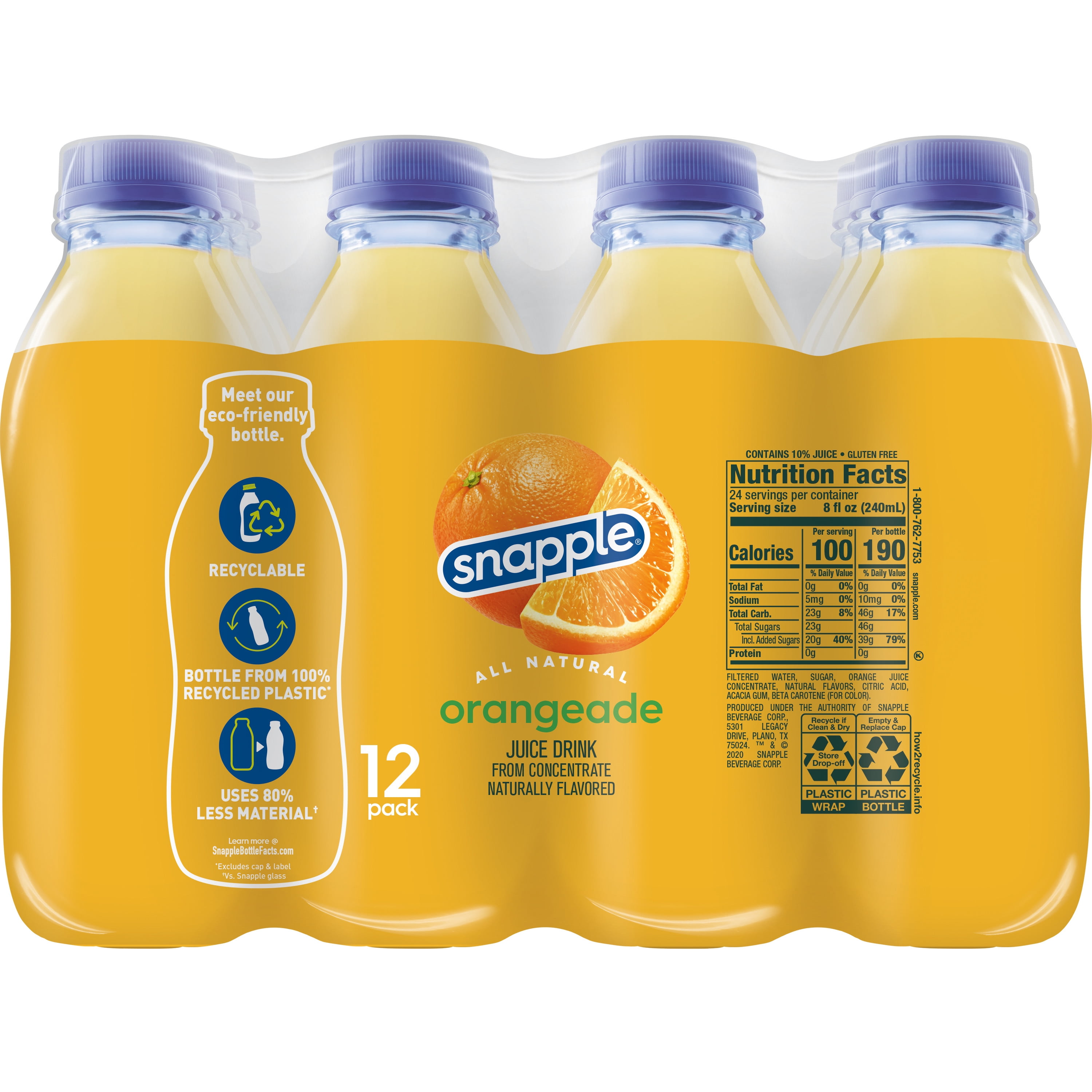 Snapple Gluten Free Orangeade Juice 16 Fl Oz 12 Count Walmart Com