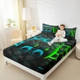 thumbnail image 4 of jejeloiu Gaming Twin Sheet Sets,Teen Video Game Twin Fitted Sheet,Green Blue Black Flat Sheet For Boys Girls,Super Cozy Bedroom Decoration,3pcs, 4 of 7