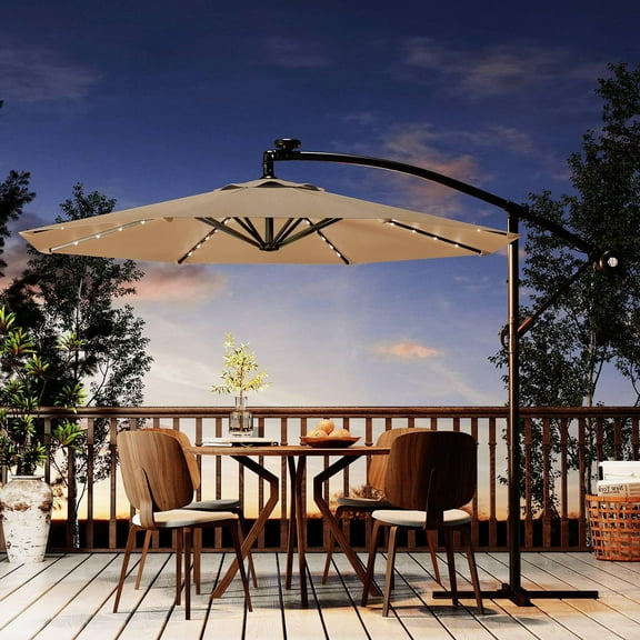 Soonbuy 10FT Solar Cantilever Patio Umbrella, 8 Ribs, 32 LED Lights