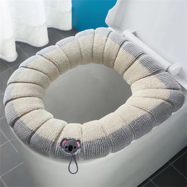 Funda de inodoro Harliver, almohadillas para tapa de inodoro, cojín grueso para inodoro, funda suave para inodoro, elástica, lavable, compatible con todos los asientos de inodoro ovalados, beige