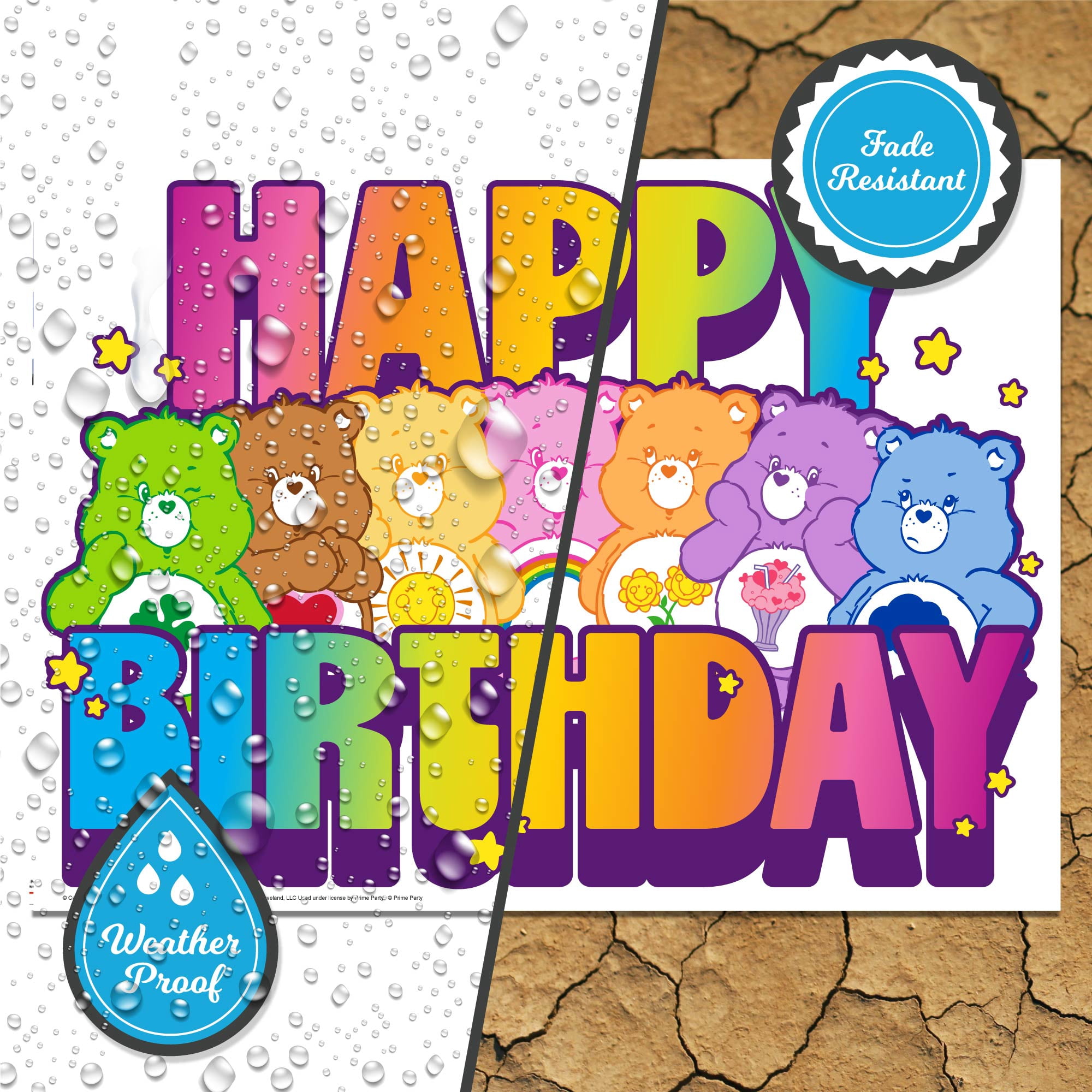 Prime Party Care Bears Happy Birthday Yard Sign, Reusable Outdoor Decor – 20.5" x 15"
