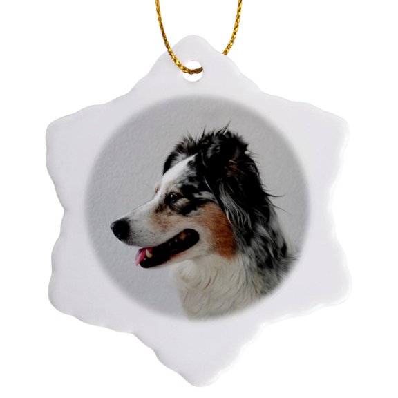 3dRose, Australian Shephard, 3 inch Snowflake Porcelain Ornament