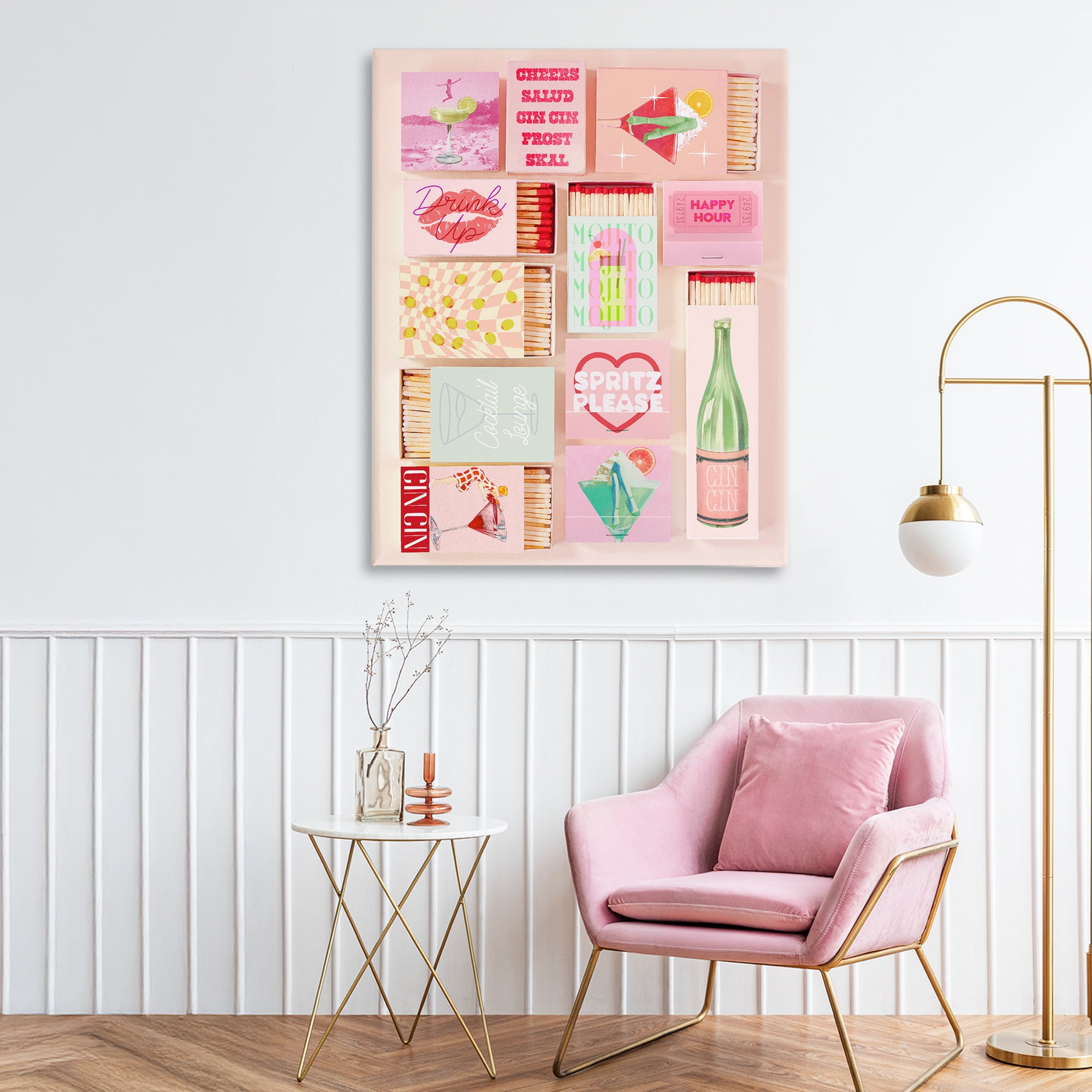 Glam Cocktails Retro Matches Canvas Wall Art, design by Lil' Rue