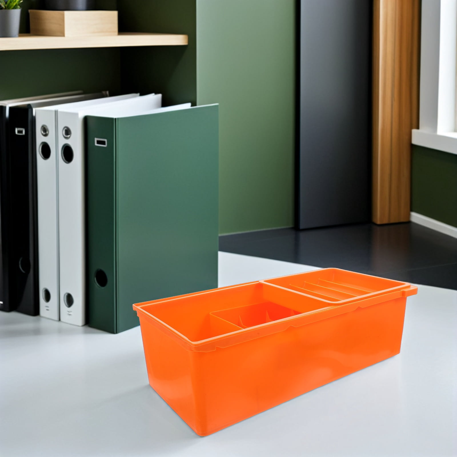 KALLORY Under Desk Storage Organizer, Orange ABS Multi-Drawer Box, Space-Saving Design, Quick Access Desktop Storage Solution