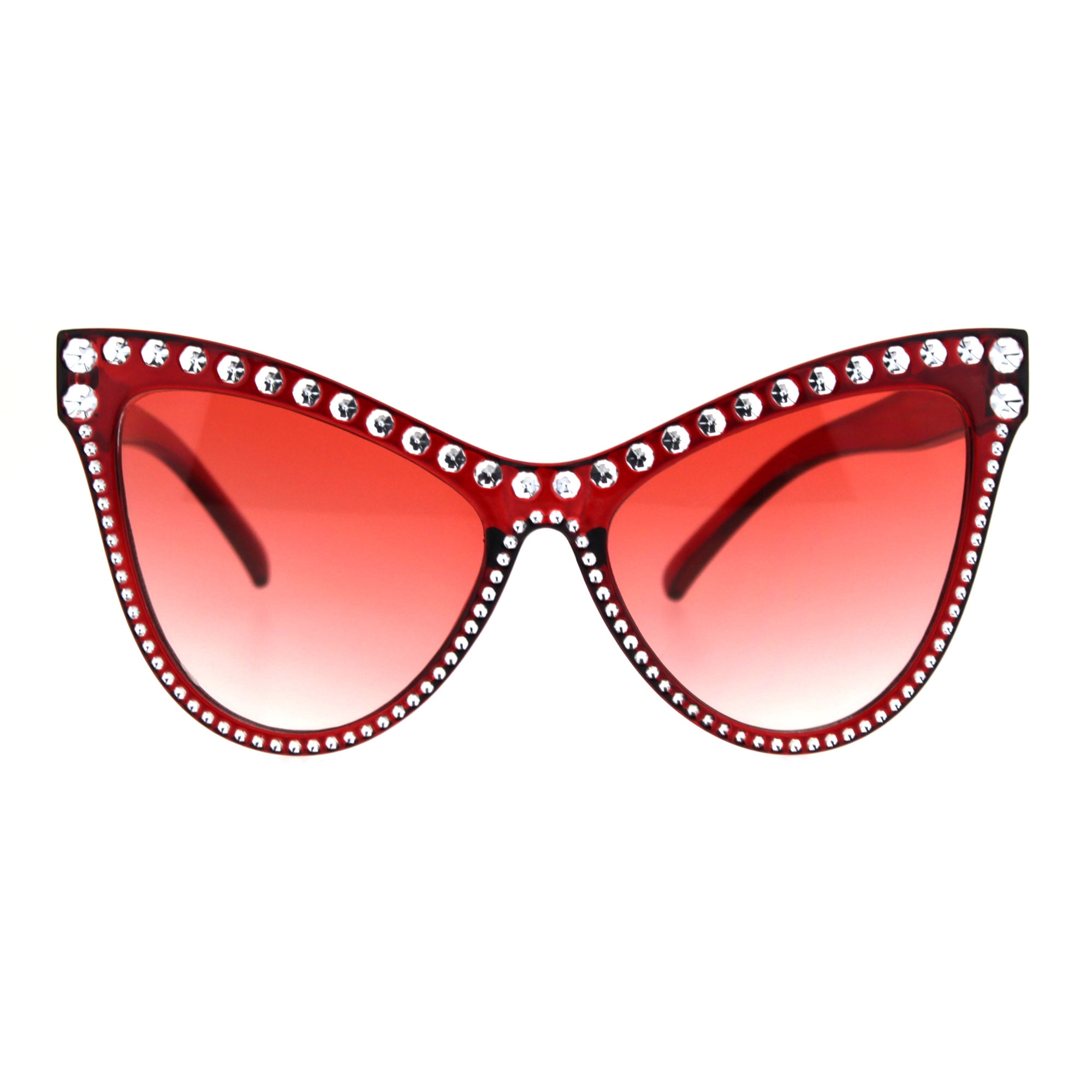 Womens Show Bulb Sign Engraving Plastic Cat Eye Horned Sunglasses Red