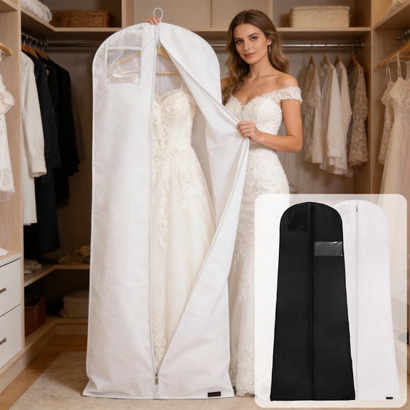 mfyjkho Wedding Dress Storage Bag, Double-Layer Thickened Hanging Garment Cover for Gowns, Coats, and formal Wear, White Or Black, 72 X 24 Inches, 1-Pack