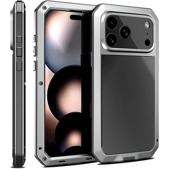 Compatiable with iPhone 17 Pro Max Case,360 Full Body Protective Cover Heavy Duty Shockproof [Tough Armour] Aluminum Alloy Metal Case with Silicone Built-in Screen Protector