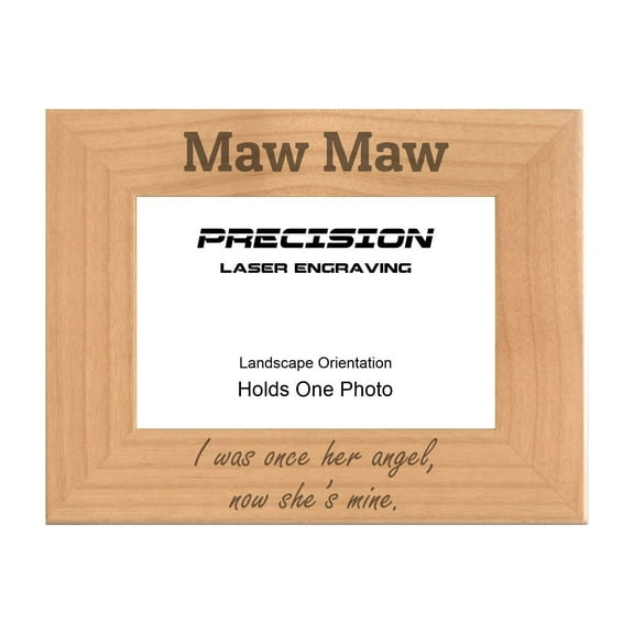 PrecisionNC Maw Maw Remembrance Frame I was once her angel now she's mine Engraved Natural Wood Memorial Picture Frame 4x6 Landscape