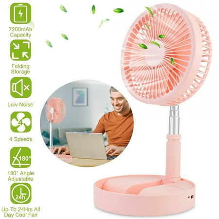 

Portable Desk and Table Fan Foldable Standing Fan Telescopic Pedestal Fans Ultra-quiet 4 Speed Settings 7200mAh Battery