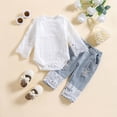 thumbnail image 2 of Xyant Baby Girl Clothes Outfits Toddler Infant Baby Romper Top+Jeans Clothing Set (White,3-6 Months), 2 of 7