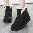 thumbnail image 4 of Gyexs Snow Boots for Women Furry Lined Low Heel Suede Leather Lace up Boot Casual Comfort on Winter Short Boot Wide Calf Women's Ankle Boots & Booties, Black, Size 5.5, 4 of 4