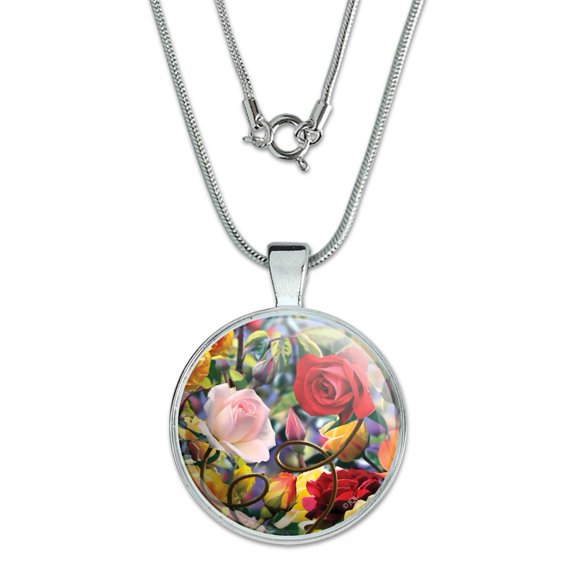 Wild Rose Tango Flowers 1" Pendant with Sterling Silver Plated Chain