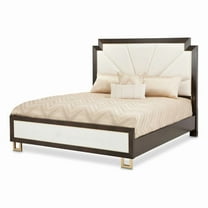Michael Amini Belmont Place Cal. King Fabric & Wood Bed in Cream/Espresso