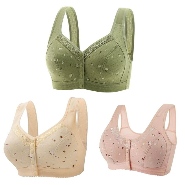Timegard 3pc Plus Size Bras for Women Front Closure Button Full Support Bralette Comfort Seniors Bras