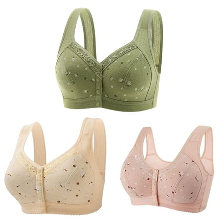 GERsome 3PCS Women s Front Closure Bras Posture Full Coverage Plus Size No Underwire Support Plunge Seamless Bra 3PCS#Green/Pink/Beige S