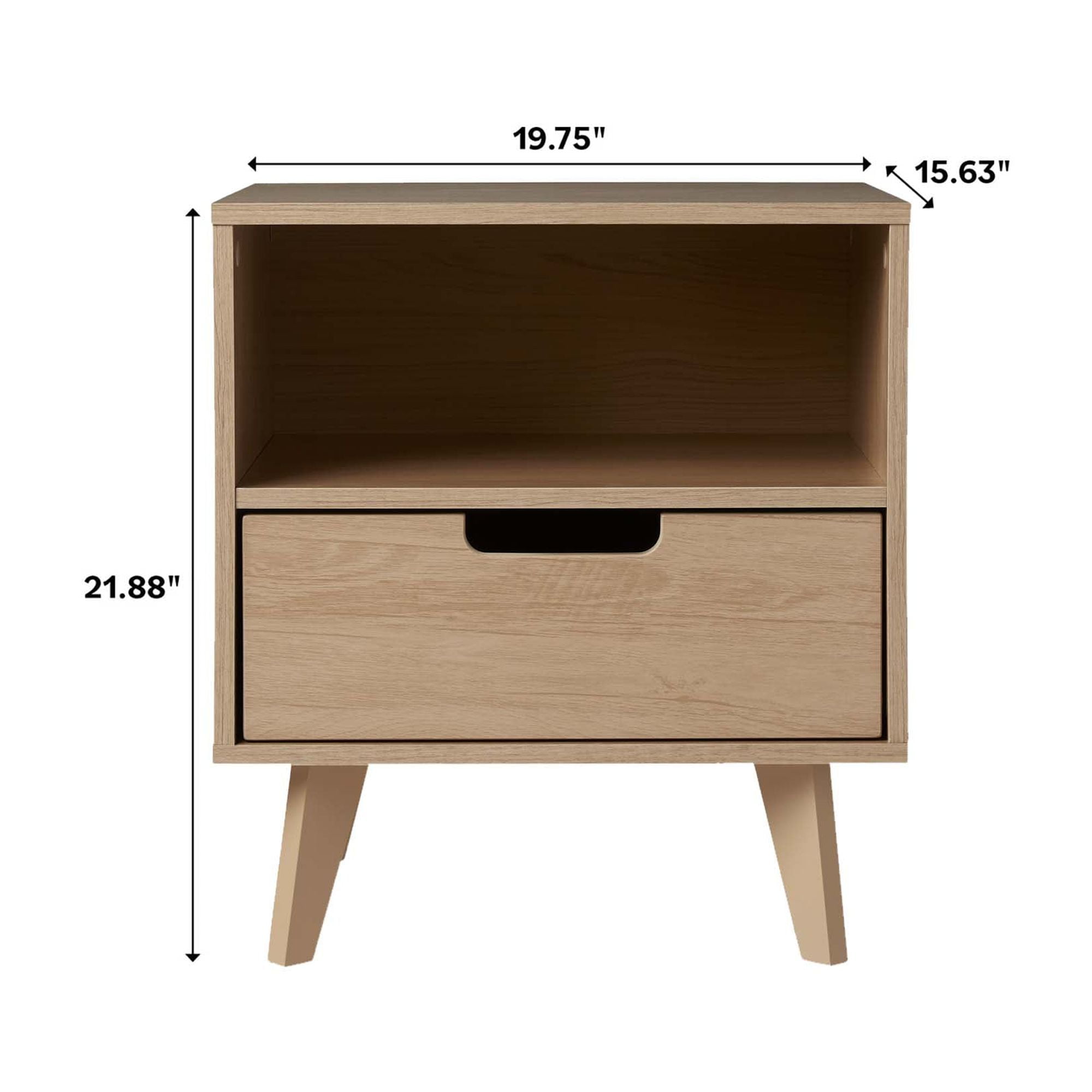 Walker Edison Mid-Century Modern 1-Drawer Angle-Leg Nightstand, 2 Pack, Black