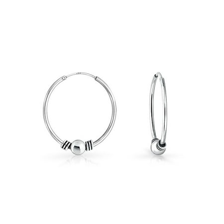 Bali Sterling Silver Fashion Earrings - Bali Style Tribal Ball Bead Continuous Endless Round Hoop Earrings For Women Oxidized 925 Sterling Silver .50 Inch Dia