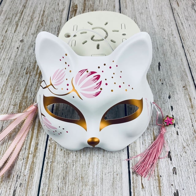 Máscara de zorro de gato pintada a mano, accesorio de Cosplay de Festival de Halloween, máscara japonesa de media cara, Anime Demon Slayer