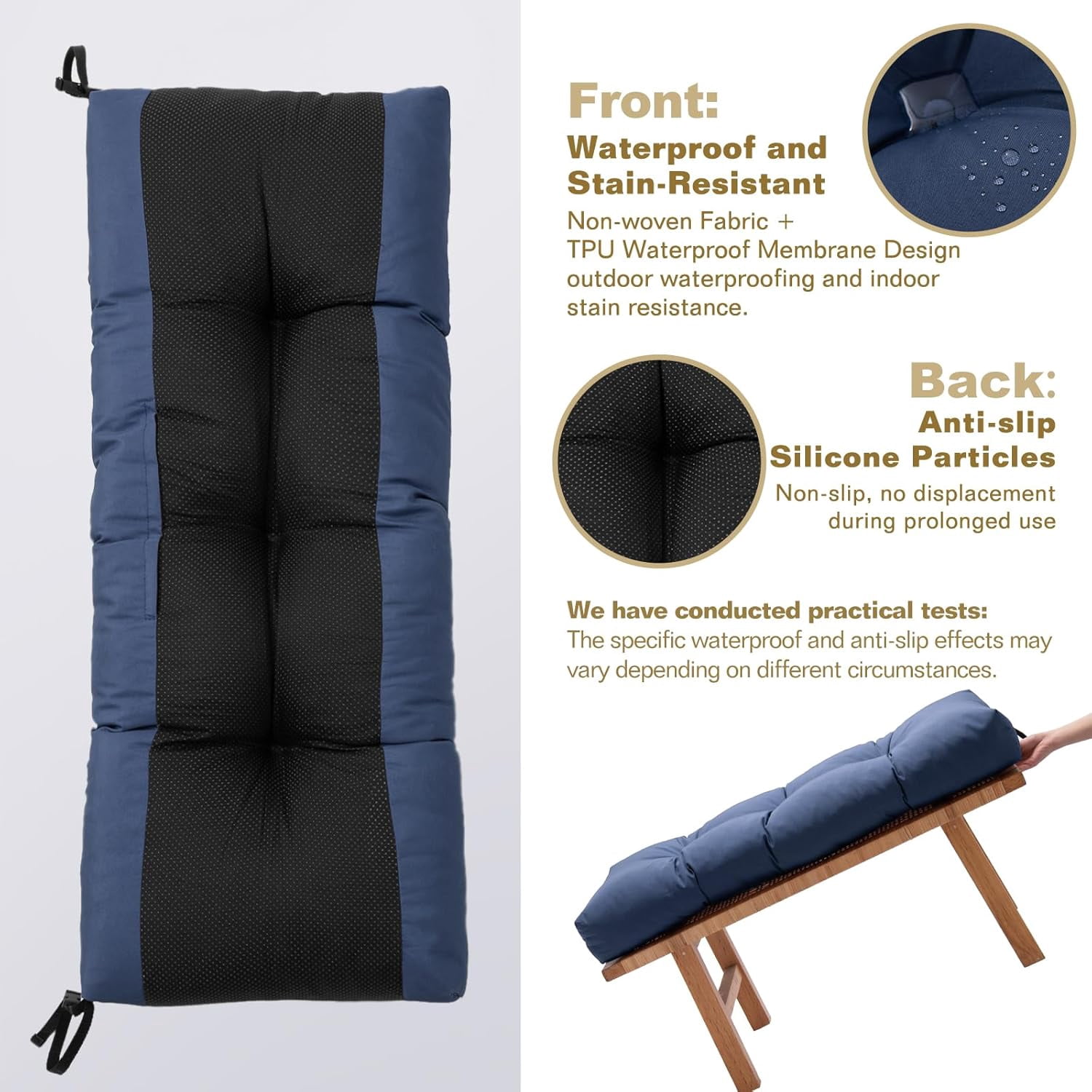 Galenzoov 36×14 Outdoor Bench Cushion, Blue Shredded Memory Foam, Waterproof Fade Resistant Patio Furniture Cushion, Indigo
