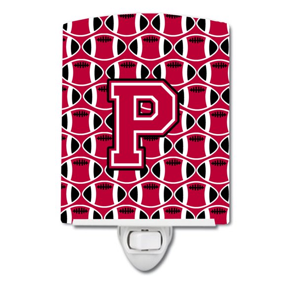Letter P Football Crimson and White Ceramic Night Light