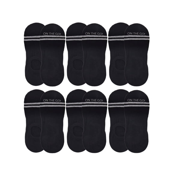 On the Go Men's Invisible Socks (6 Pair Pack, Black with Grey Toe)