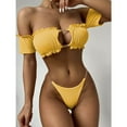 thumbnail image 4 of LYXSSBYX Swimsuits for Women Two Piece Women off Shoulder Hollow out Solid Sexy Bikini Push-Up Padded Swimwear Swimsuit Beachwear Set, 4 of 9