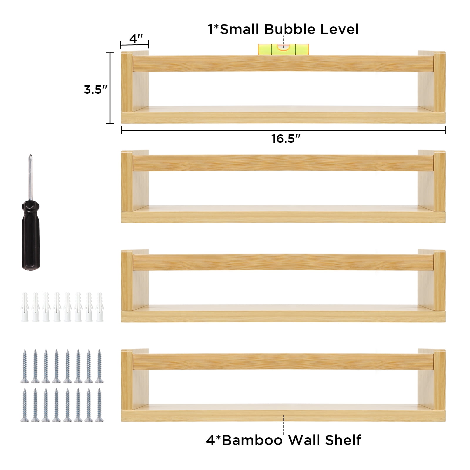 Ollieroo 10” x 35” 4-Tier Bamboo Floating Shelves Kids Room Decor