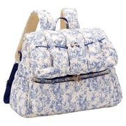 HAHUT Aesthetic Quilted Floral Diaper Bag Backpack with Stroller Straps, Multi-Functional Nylon Embroidered Laptop Backpack for Work Travel Casual (Blue)